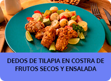 Dedos de tilapia en costra de frutos secos y ensalada